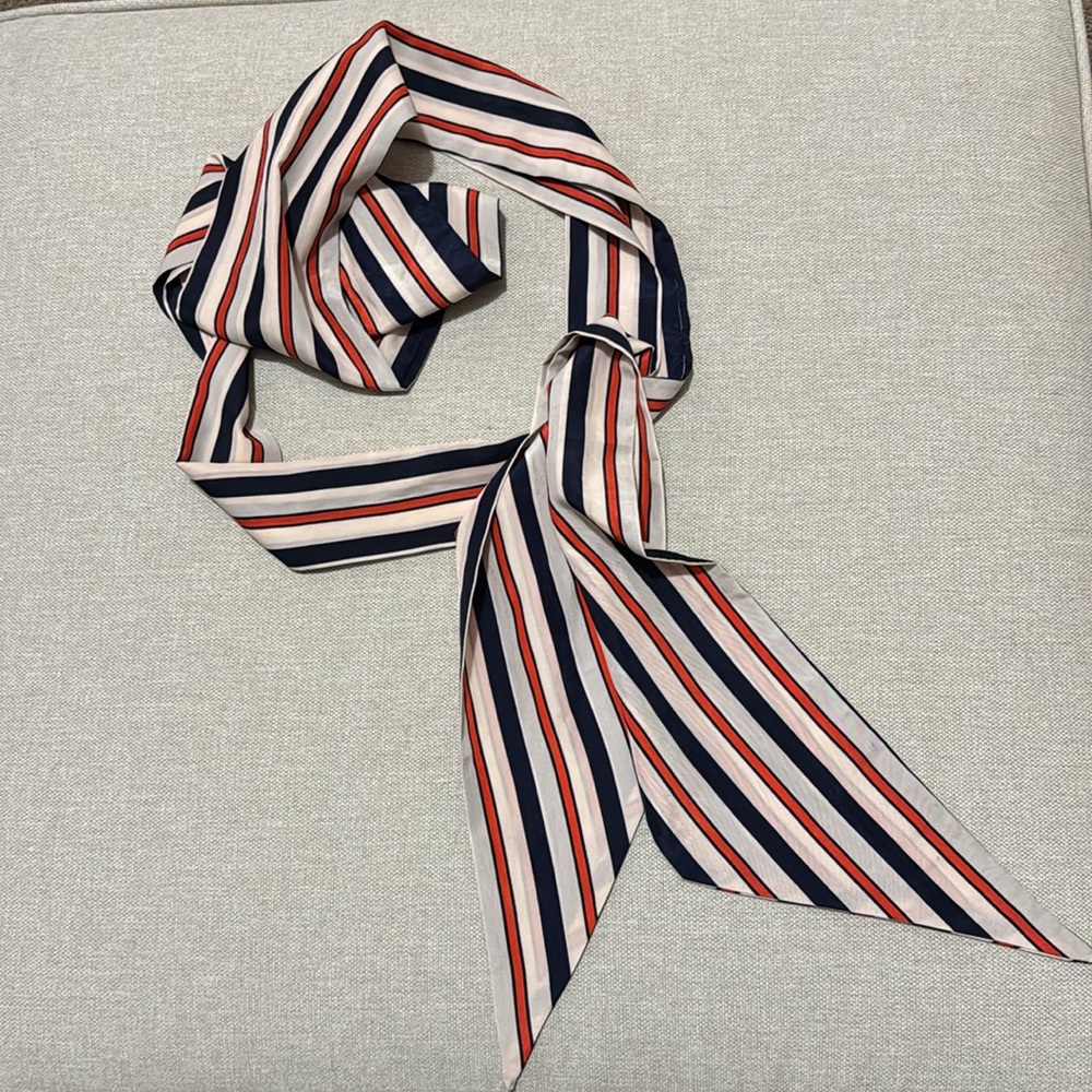 Long Scarf-Pinks-Navy-Red Striped Pattern-EUC
